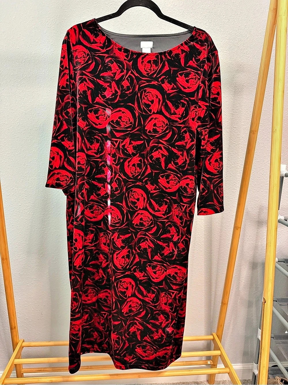 Chicos Floral Maxi Dress in Black & Red Size 3